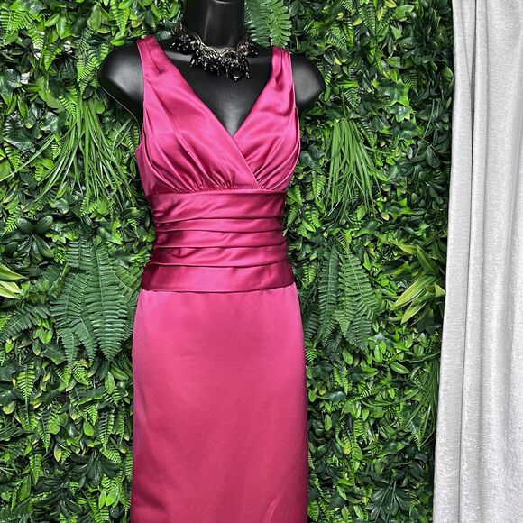 DAVIDS BRIDAL Dress Women 4 Pink‎ Satin Pleated Layered Gown Formal Wedding 2419 - Picture 9 of 12